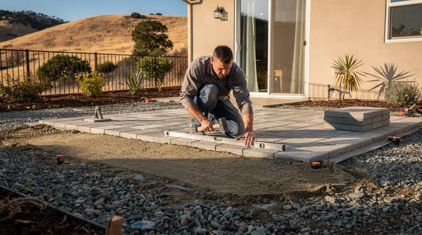 Paver patios, driveways, and outdoor living spaces are popular upgrades in Walnut Creek.; Builders Group
