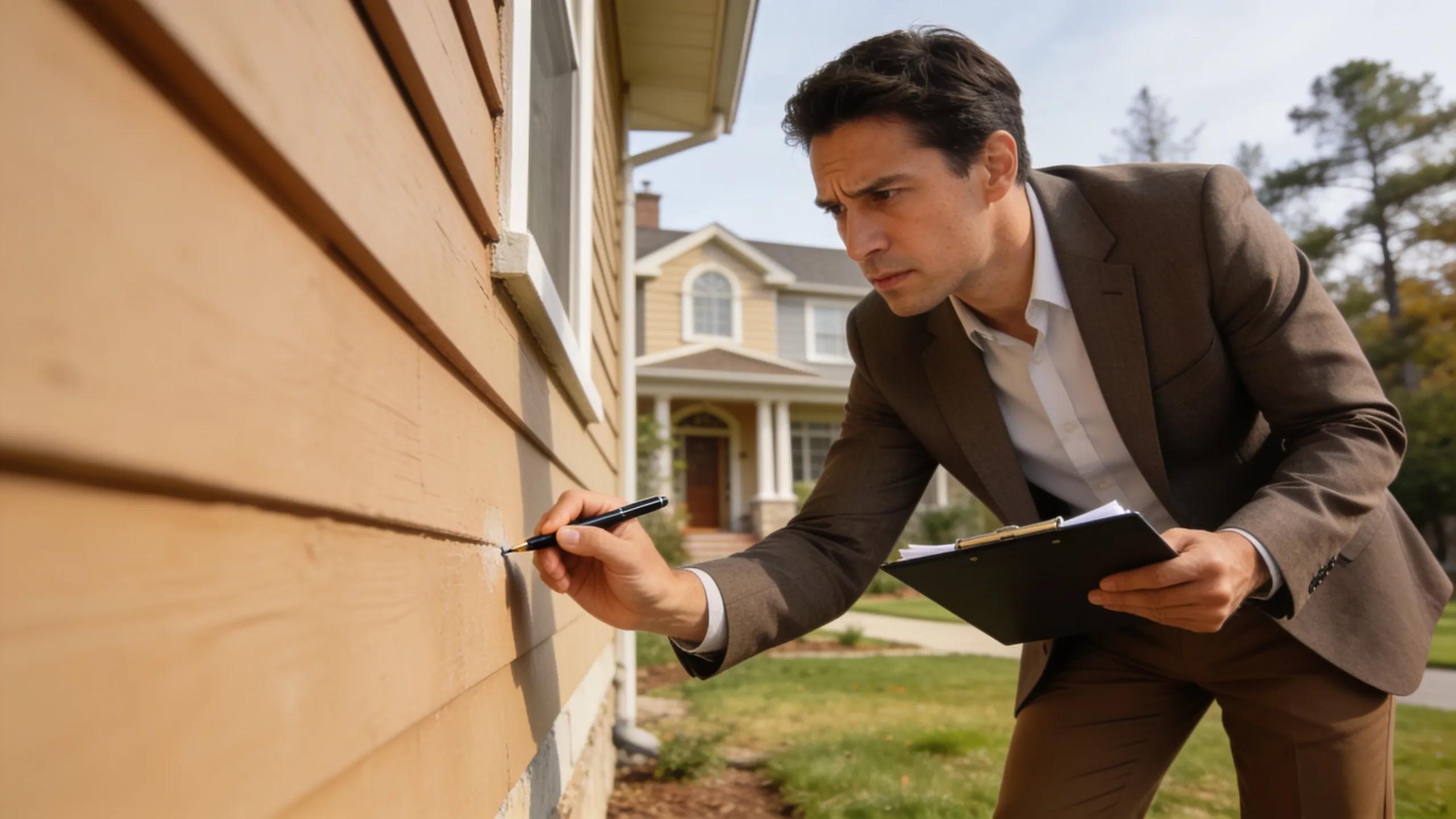 Property evaluator conducting a thorough assessment of a building's condition