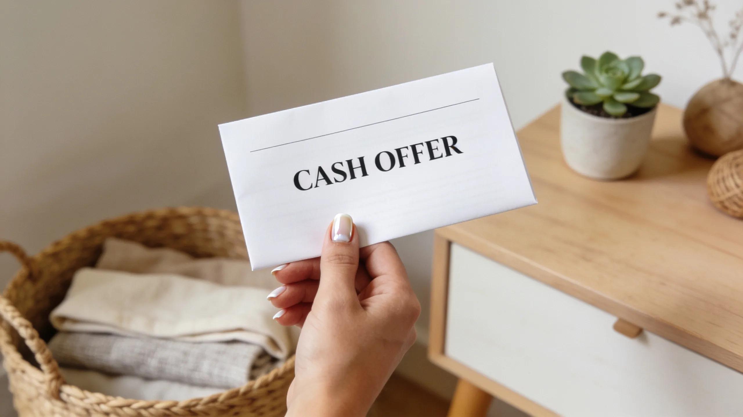 Close-up of a cash offer document being received, symbolizing clarity in transactions