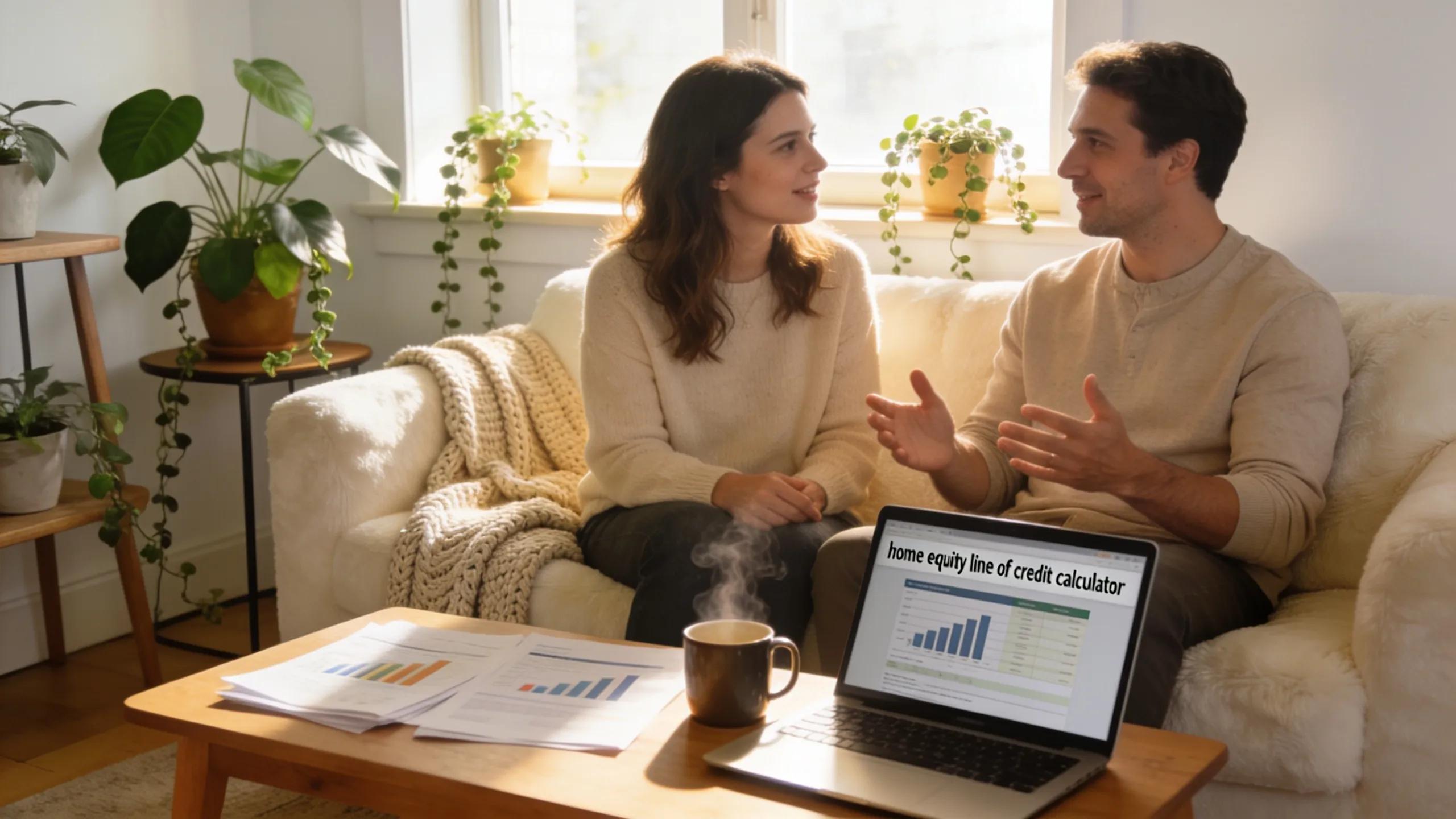 Couple exploring home financing options in cozy living room