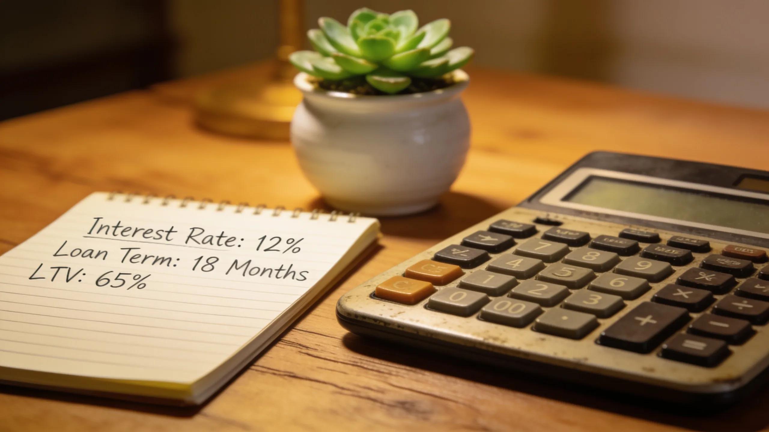 Calculator and notes on interest rates and loan terms for hard money loans