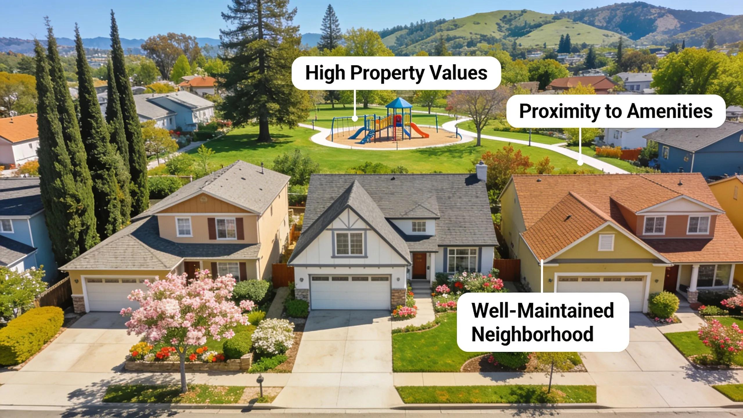 Vibrant neighborhood scene in Walnut Creek, illustrating local real estate market factors affecting home equity loans